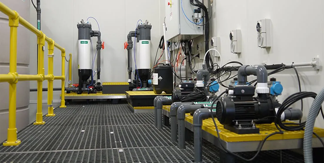 photo of plant room with line up of bag and cartridge filters