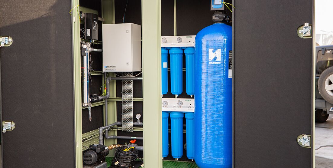 hunter water potable water installation 5 photo of water filtration system in a container with doors open